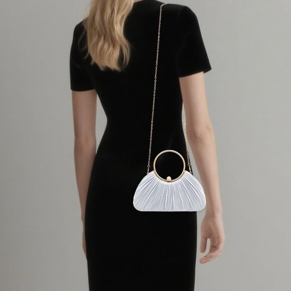 Women's Silver Pleated Evening Party Prom Wedding Dinner Luxury Clutch Bag - Picture 6 of 6